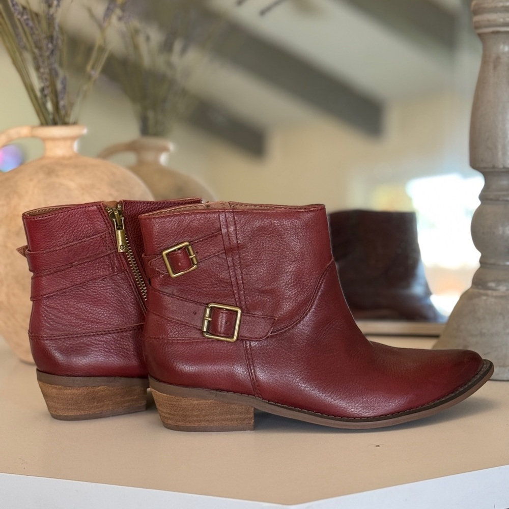 Lucky Brand Red Ankle Boots with Buckle Detail